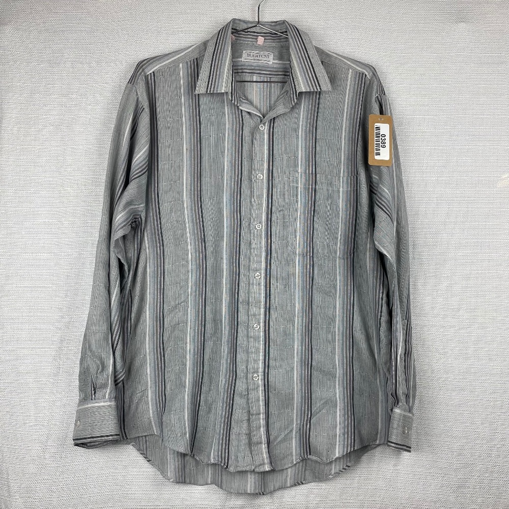 Bugatchi Women's Large Grey/Blue/Black Long Sleeve Button Down Shirt #389